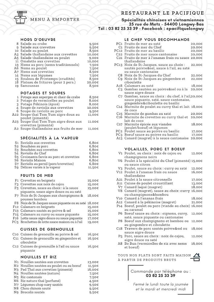 Restaurant Le Pacifique - Menu Image 1